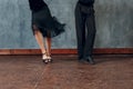 Legs of young couple boy and girl dancing in ballroom dance Jive Royalty Free Stock Photo