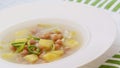 Legume soup with chickpeas, leek and potatoes. Royalty Free Stock Photo