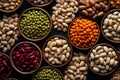 Legumes and beans of different types arranged in a delightful assortment