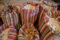 Legumes in colorful patterned fabric sack