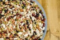 Legumes in a dish on wood, close up