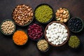 Legumes, lentils, chikpea and beans assortment. Royalty Free Stock Photo