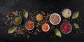 Legumes panorama, shot from the top on a black background. Lentils, soybeans, chickpeas, red kidney beans