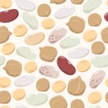 Legumes seamless pattern in flat design. Beans, chickpeas, peas, soybeans isolated on light background, bean plant