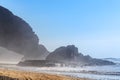 Legzira beach. Red arch on atlantic ocean coast in Morocco. Beautiful oceanic shoreline