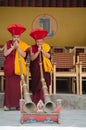 Monks playing traditional Ladakhi musical instruments during the annual Hemis festival in Ladakh, India