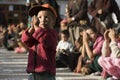 Buddhist kid praying in ceremony at Leh city