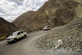 Leh Ladakh , India - 2017 April 10: Unidentified Car driving Road to the Khardungla pass in Ladakh, India