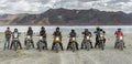 LEH LADAKH , INDIA - SEPTEMBER 23 2017 : Biker take a photo in pangong lake, Leh Ladakh,India on September 23, 2017