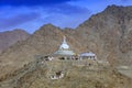 Leh Shanti Stupa is a Buddhist white-domed stupa on a hilltop in Chanspa, Leh district, Ladakh and overlooking the city. Royalty Free Stock Photo