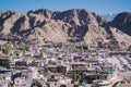 Leh town seen from above with many houses and mountains surrounded at Ladakh Royalty Free Stock Photo