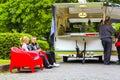 German celebration with bratwurst grill and beer stand in Germany