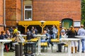 German celebration with bratwurst grill and beer stand in Germany