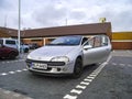 Silver passenger car vehicle stands in the parking lot Germany