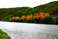 Mosel island at river lock Schleuse Lehmen during autumn