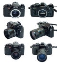 Leica R4S and Canon AE-1 Program SLR camera isolated in multiple view Royalty Free Stock Photo