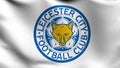 Leicester City F.C., King Power flag blowing in the wind. Emblem of Football Club FC Premier League. Champion winner in soccer. 3d