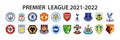 Leicester City, Liverpool, Chelsea, Manchester United, Manchester City, Arsenal, Tottenham Hotspur. Football clubs of England. Royalty Free Stock Photo