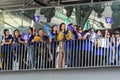 Leicester City Supporter waiting for Leicester City Team parade to celebrate First Championship of English Premiere League Royalty Free Stock Photo