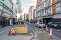 LEICESTER, ENGLAND- 3 April 2021: Cycle lanes in Leicester amid the coronavirus pandemic in England