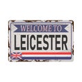 Leicester Metal Road Sign Plate Isolated On White Background.