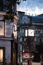 Swiss glockenspiel in Leicester Square at dusk