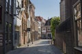 Small alley with old cobblestones in the center of Leiden