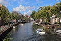 Boating in a canal in Leiden, Holland