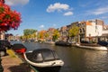 Picturesque view of Dutch city of Leiden divided by canals in summer Royalty Free Stock Photo