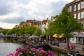 Picturesque view of Dutch city of Leiden divided by canals in summer Royalty Free Stock Photo