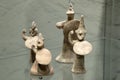 Leiden, The Netherlands - JAN 04, 2020: closeup of small terracotta warrior figurines with shields from ancient Cyprus.