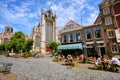 Historical Old town and Hooglandse Kerk church in Leiden, Netherlands