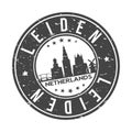 Leiden Netherlands Round Stamp Icon Skyline City Design Badge Rubber.