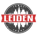 Leiden Netherlands Round Travel Stamp. Icon Skyline City Design. Seal Tourism illustration Badge.