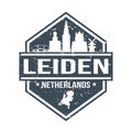 Leiden Netherlands Travel Stamp Icon Skyline City Design Tourism Badge.