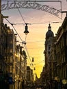 Leidsestraat major shopping street at sunset, Amsterdam, Netherlands Royalty Free Stock Photo