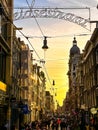 Leidsestraat major shopping street at sunset, Amsterdam, Netherlands Royalty Free Stock Photo