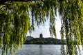 Leifeng Pagoda is a five stories tall tower with eight sides, located on Sunset Hill south of the West Lake in Hangzhou, China. Royalty Free Stock Photo