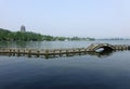 Leifeng Pagoda with stone bridge in West Lake Royalty Free Stock Photo