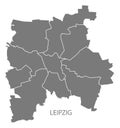 Leipzig city map with boroughs grey illustration silhouette shape