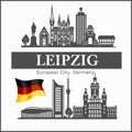 Leipzig City skyline black and white silhouette. Vector illustration. Royalty Free Stock Photo