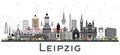 Leipzig Germany City Skyline with Gray Buildings Isolated on White.