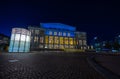 Leipzig, Germany - July 02, 2022: Augustusplatz with the Leipzig Opera illuminated at night. The Gewandhaus Orchestra performs as Royalty Free Stock Photo