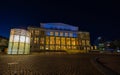 Leipzig, Germany - July 02, 2022: The city Center of the saxony metropolis at night. Augustusplatz with the Leipzig Opera. The Royalty Free Stock Photo