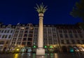 Leipzig, Germany - July 02, 2022: The city Center of the saxony metropolis at night. The Nikolai pillar at the Nikolai square.