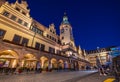 The city Center of the saxony metropolis at night. The old town hall or city hall illuminated in Royalty Free Stock Photo