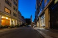 Leipzig, Germany - July 02, 2022: St. Thomas Church or Thomaskirche, view along Burgstrasse on a summer night dawn. Buildings Royalty Free Stock Photo