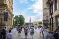 Leipzig, Germany - June 25, 2022: View from Petersstrasse across to Rossplatz in direction of the southern suburbs. The tower or