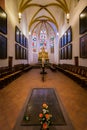 Leipzig, Germany - May 3.2019: The grave of the composer and organist Johann Sebastian Bach in the Choir Altarraum, Thomaskircke Royalty Free Stock Photo