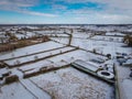 Drone view of an English village after snowfall. Royalty Free Stock Photo